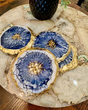 Load image into Gallery viewer, Blue and Gold Geode Coasters - Set of 4 - Resin and Gold Leaf Sparkles