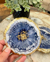 Load image into Gallery viewer, Blue and Gold Geode Coasters - Set of 4 - Resin and Gold Leaf Sparkles