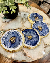 Load image into Gallery viewer, Blue and Gold Geode Coasters - Set of 4 - Resin and Gold Leaf Sparkles