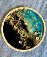 Load image into Gallery viewer, Emerald Green & Black - Geode Design - Resin Bamboo Tray