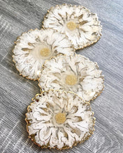Load image into Gallery viewer, White and Gold Coaster Set of 4 - Resin and Gold Sparkles