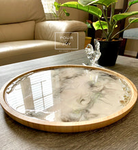 Load image into Gallery viewer, White Marble Bamboo Tray - Resin, Crystals