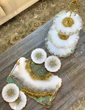Load image into Gallery viewer, Geode White, Gold and Opal - Dinning Set - Resin, Crystals, Fireglass