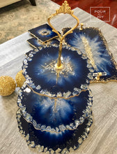 Load image into Gallery viewer, Deep Blue & Gold - Dinning Set - Resin, Gold Sparkles & Mirrors