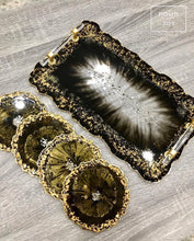 Load image into Gallery viewer, Black and Gold - Tray & Coaster Set - Resin, Gold Leaf & Mirrors