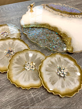Load image into Gallery viewer, White, Gold and Opal ~ Tray & Coaster Set - Resin, Seashells, Crystals