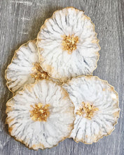 Load image into Gallery viewer, White and Gold Coaster Set of 4 - Resin and Gold Leaf
