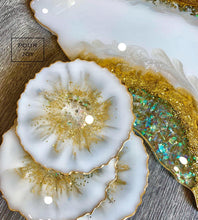 Load image into Gallery viewer, Geode White, Gold and Opal - Dinning Set - Resin, Crystals, Fireglass