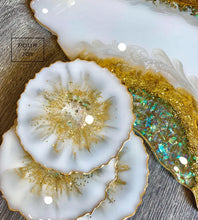 Load image into Gallery viewer, Geode White, Gold and Opal - Tray & Coaster Set - Resin, Crystals, Fireglass