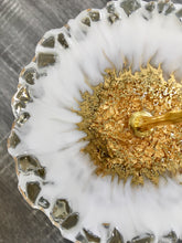 Load image into Gallery viewer, White & Gold - Cake Stand - Resin, Gold Flakes & Fire Glass