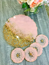 Load image into Gallery viewer, Dusk Pink and Gold - Tray & Coaster Set - Resin, Gold Leaf & Mirrors
