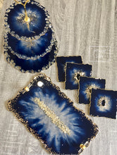 Load image into Gallery viewer, Deep Blue & Gold - Dinning Set - Resin, Gold Sparkles & Mirrors