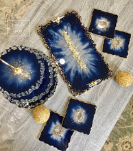 Load image into Gallery viewer, Deep Blue & Gold - Dinning Set - Resin, Gold Sparkles & Mirrors