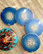 Load image into Gallery viewer, Sapphire Blue and Silver Coaster Set of 4 - Resin and Silver Leaf