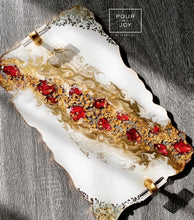 Load image into Gallery viewer, Dried Rose, White & Gold - Tray & Coaster Set - Resin, Gold Leaf & Crystals