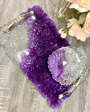 Load image into Gallery viewer, Purple and Silver - Tray & Coaster Set - Resin and Silver Leaf