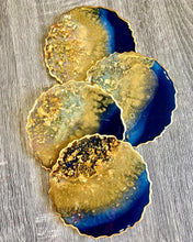 Load image into Gallery viewer, Deep Blue and Gold Coaster Set of 4 - Resin and Gold Leaf