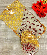 Load image into Gallery viewer, Dried Rose and Gold - Tray & Coaster Set - Resin & Gold Leaf
