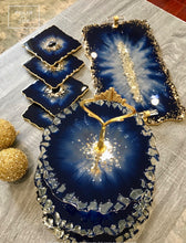Load image into Gallery viewer, Deep Blue & Gold - Dinning Set - Resin, Gold Sparkles & Mirrors