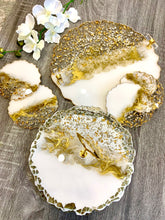 Load image into Gallery viewer, White, Gold & Silver - Dinning Set - Resin, Gold/Silver Flakes & Mirrors