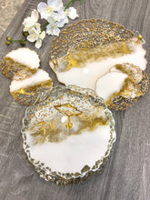 Load image into Gallery viewer, White, Gold & Silver - Dinning Set - Resin, Gold/Silver Flakes & Mirrors