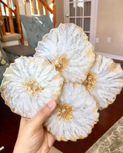 Load image into Gallery viewer, White and Gold Coaster Set of 4 - Resin and Gold Leaf