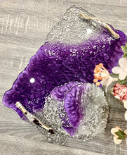 Load image into Gallery viewer, Purple and Silver - Tray & Coaster Set - Resin and Silver Leaf