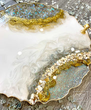 Load image into Gallery viewer, White, Gold and Opal Geode Tray - Resin, Sea Shells & Crystals