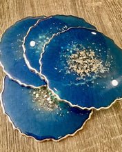 Load image into Gallery viewer, Sapphire Blue and Silver Coaster Set of 4 - Resin and Silver Leaf