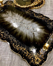 Load image into Gallery viewer, Black and Gold - Tray & Coaster Set - Resin, Gold Leaf & Mirrors