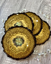 Load image into Gallery viewer, Black and Gold Coaster Set of 4 - Resin and Gold Sparkles