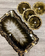 Load image into Gallery viewer, Black and Gold - Tray & Coaster Set - Resin, Gold Leaf & Mirrors