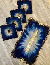 Load image into Gallery viewer, Deep Blue and Gold - Tray & Coaster Set - Resin, Mirrors