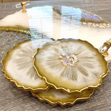 Load image into Gallery viewer, White, Gold and Opal ~ Tray & Coaster Set - Resin, Seashells, Crystals