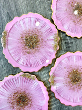 Load image into Gallery viewer, Pink and Gold Coaster Set of 4 - Resin and Gold Leaf Sparkles