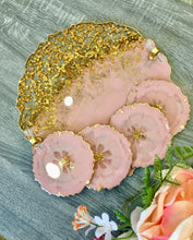 Load image into Gallery viewer, Dusk Pink and Gold - Tray & Coaster Set - Resin, Gold Leaf & Mirrors