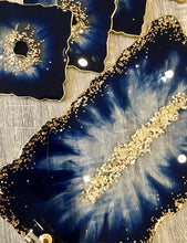 Load image into Gallery viewer, Deep Blue and Gold - Tray & Coaster Set - Resin, Mirrors