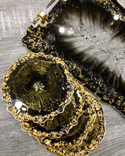 Load image into Gallery viewer, Black and Gold - Tray & Coaster Set - Resin, Gold Leaf & Mirrors