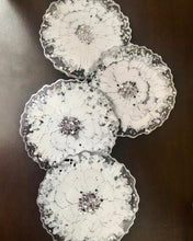 Load image into Gallery viewer, White and Silver Coaster Set of 4 - Resin and Silver Sparkles