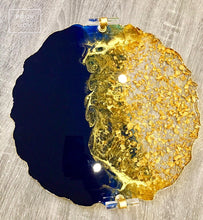 Load image into Gallery viewer, Deep Blue and Gold Tray - Resin, Gold Leaf & Mirrors