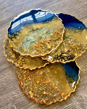 Load image into Gallery viewer, Deep Blue and Gold Coaster Set of 4 - Resin and Gold Leaf