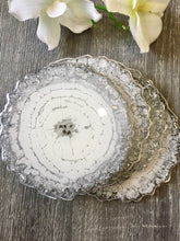 Load image into Gallery viewer, White and Silver Coaster Set of 4 - Resin and Silver Leaf Sparkles