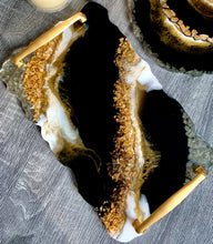 Load image into Gallery viewer, Marbleized Black, White and Gold - Tray - Resin, Gold leaf, Fireglass