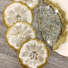 Load image into Gallery viewer, White, Gold and Opal ~ Tray & Coaster Set - Resin, Seashells, Crystals