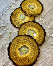 Load image into Gallery viewer, Black and Gold Coaster Set of 4 - Resin and Gold Sparkles