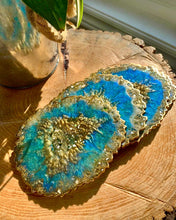 Load image into Gallery viewer, Peacock Blue and Gold Coaster Set of 4 - Resin and Mirrors