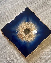 Load image into Gallery viewer, Deep Blue and Gold Coaster Set of 4 - Resin and Gold Sparkles