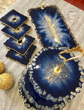 Load image into Gallery viewer, Deep Blue & Gold - Dinning Set - Resin, Gold Sparkles & Mirrors