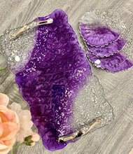 Load image into Gallery viewer, Purple and Silver - Tray & Coaster Set - Resin and Silver Leaf