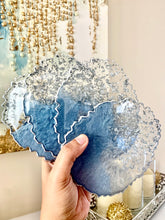 Load image into Gallery viewer, Grey/Blue and Silver Coaster Set of 4 - Resin and Silver Leaf